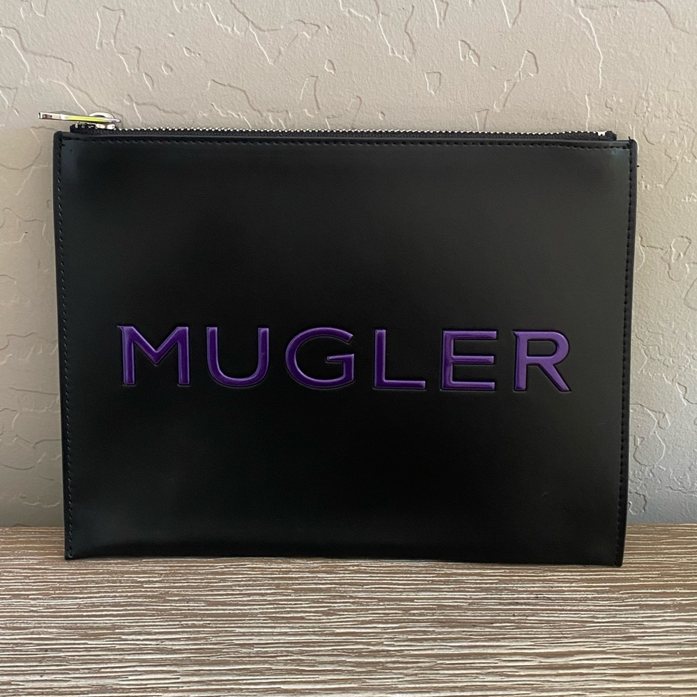 MUGLER Parfums Black Purple Logo Cosmetic Zipper Pouch Bag by Thierry Mugler
